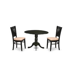 Wood Drop-Leaf Dining Table 3-Piece Set with Linen Slatted Chairs
