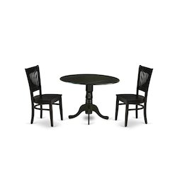 Wood Dining Set 3-Piece, Drop Leaves & Slatted-Back Chairs