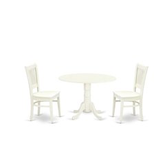 Wood Dining Set 3-Piece, Drop Leaves & Slatted-Back Chairs