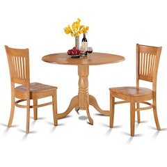 Solid Wood Round Drop-Leaf Kitchen Nook 3-Piece, Slatted Chairs