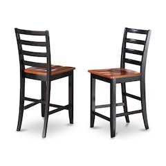 Solid Wood Counter Height Bar Stools, Ladder Back, Black & Cherry, Set of 2