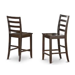 Wood Seat Counter Stools Set of 2, Ladder Back, Cappuccino Finish, Solid Wood