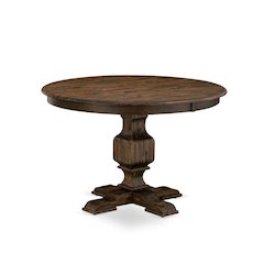 Rustic Round Kitchen Table, Distressed Jacobean Finish, Solid Wood, 48 Inch