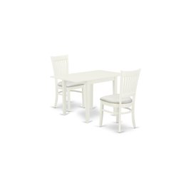Wood Drop-Leaf Dining Table & Chairs 3-Piece Set, Small Space, Linen White