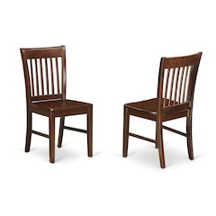 Wood Seat Dining Chair Set of 2, Vertical Slatted Back, Mahogany Finish, Sturdy