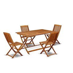 AECM7CANA - 7 Piece Superior Bistro Table Set - Attractive Outdoor Patio Table with 6 Folding Patio ArmChairs- Natural Oil Finish