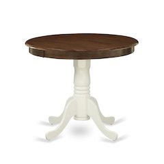 Round Dining Table, Walnut & White Finish, Solid Wood, Pedestal Base, 36-Inch