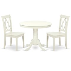 Wood Round Kitchen Table & Chairs 3-Piece, Pedestal Base, Linen White