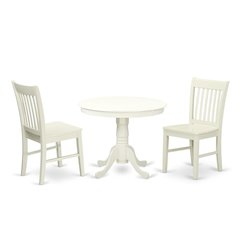 Round Kitchen Table & Chairs, Wood 3-Piece Set, Small Space, Linen White
