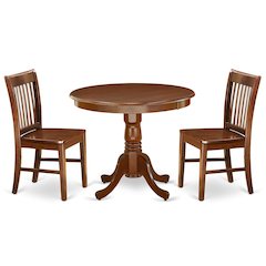 Solid Wood Round Kitchen Table & Chairs 3-Piece Dining Set, Mahogany