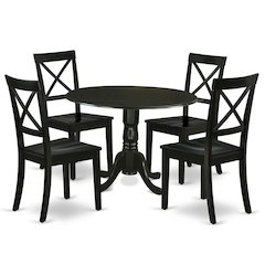 Wood Round Kitchen Table & Chairs 5-Piece Set, Pedestal Base, Black