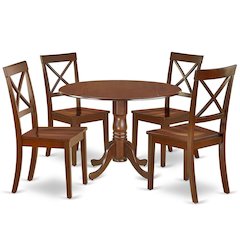 Wood Round Kitchen Table & Chairs 5-Piece Set, Pedestal Base, Mahogany