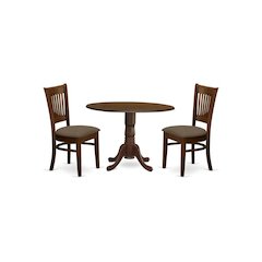 3-Piece Dining Set, Drop Leaf Table, 2 Microfiber Chairs, Espresso Finish
