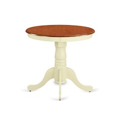 Small Dining Table, Round, Buttermilk & Cherry, Pedestal Base, Rubber Wood