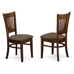 Dining Chairs Set of 2, Espresso Finish, Linen Fabric Seat, Slatted Back