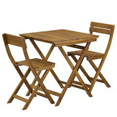 Oil-Finish 3-Piece Outdoor Bistro and 2 Chairs Set with Wood Finish