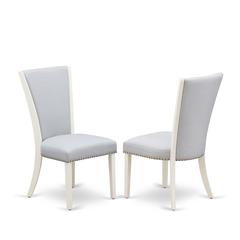 East West Furniture - Set of 2 - Upholstered Chair- Parson Chairs Includes Linen White Wood Frame with Grey Linen Fabric Seat with Nail Head and Stylish Back