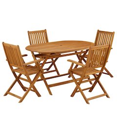 Oil-Finish 5-Piece Patio Dining Set with Oval Acacia Table and Chairs