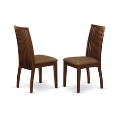 Ipswich Dining Room Chairs - Linen Fabric Upholstered Solid Wood Chairs, Set of 2, Mahogany