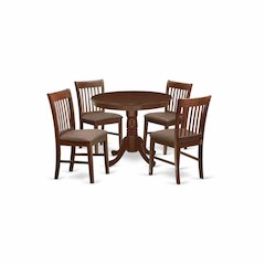Wood Round Pedestal Dining Table & Chairs 5-Piece Set, Mahogany