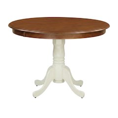 Mahogany Linen White Round Pedestal Table, Seats 4