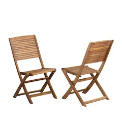 Oil-Finish Wooden Outdoor Patio Chair Set of 2 - Durable Finish, Foldable Design