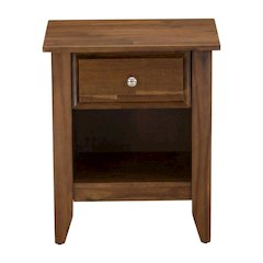 Small Nightstand with Wood Drawer in Antique Walnut Finish for Bedroom Storage
