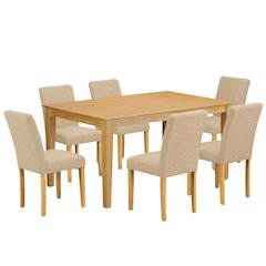 Solid Wood Dining Table Set for 6, Kitchen Table and Chairs in Oak