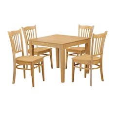 Brown Solid Wood 5 Piece Dining Table Set, Kitchen Table and Chairs