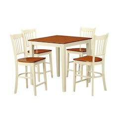 White Solid Wood 5 Piece Counter Height Dining Room Table Set for 4