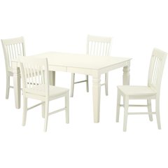 White 5 Piece Dining Table Set for 4 with Chairs and Kitchen Table