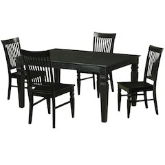 Black 5 Piece Dining Table Set with Chairs, Solid Wood Kitchen Table