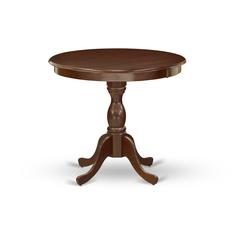 Round wood table Mahogany Color Table Top Surface and Asian Wood Round dining table Pedestal Legs -Mahogany Finish