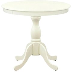 Linen White Round Pedestal Table, Modern Wood Style, Seats 4