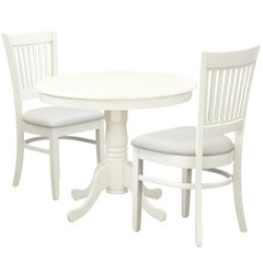 White Solid Wood Dining Table for 2 with Chairs, Small 3 Piece Set