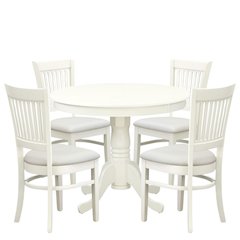 White Solid Wood 5 Pc Breakfast Nook Table Set, Chairs for Kitchen