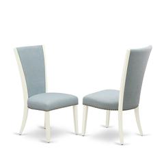 East West Furniture - Set of 2 - Dining Chair- Upholstered Chair Includes Linen White Hardwood Structure with Baby Blue Linen Fabric Seat with Nail Head and Stylish Back