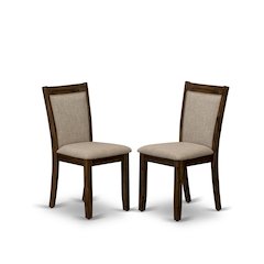 MZCNT04 Dining Room Chairs - Light Tan Linen Fabric Seat and High Chair Back - Sand Blasting Antique Walnut Finish (SET OF 2)
