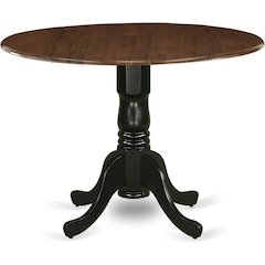 Round Table, Two Drop Leaves, Walnut & Black Finish, Solid Wood, 42-Inch