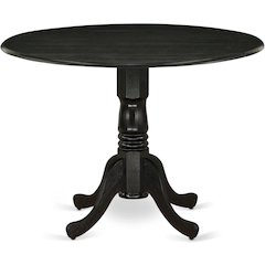 Round Table, Two Drop Leaves, Wirebrushed Black Finish, Solid Wood, 42-Inch