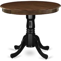 Round Dining Table, Walnut & Black Finish, Solid Wood, Pedestal Base, 36-Inch