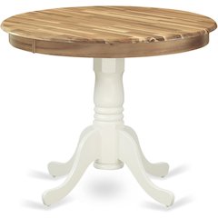 Round Dining Table, Natural & White Finish, Solid Wood, Pedestal Base, 36-Inch