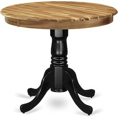 Round Dining Table, Natural & Black Finish, Solid Wood, Pedestal Base, 36-Inch