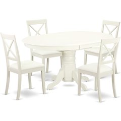 White 5 Pc Kitchen Table Chairs Set of 4, Solid Wood Breakfast Nook