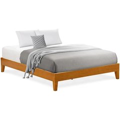 NVP-23-Q Queen Size Platform Bed Frame with 4 Hardwood Legs and 2 Extra Center Legs - Oak Finish