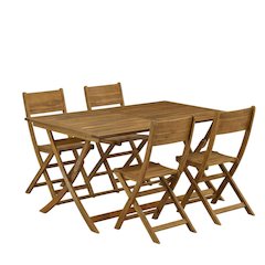 Oil-Finish 5-Piece Patio Table Set with Durable Wood Finish and 4 Chairs