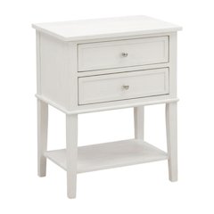 Small Nightstand, 2 Wooden Drawers in Brushed Butter Cream Finish for Bedroom