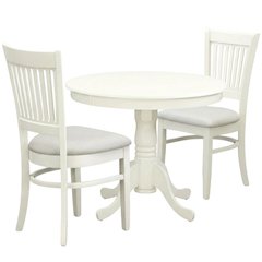 White Solid Wood Dining Table for 2 with Chairs, Small 3 Piece Set