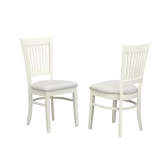 Linen White Dining Chair, Fabric Seat, Slatted Back, Set of 2, Rubberwood