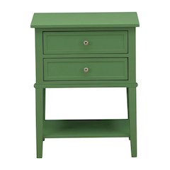 Clover Green Wooden Nightstand with 2 Drawers and Stable Design